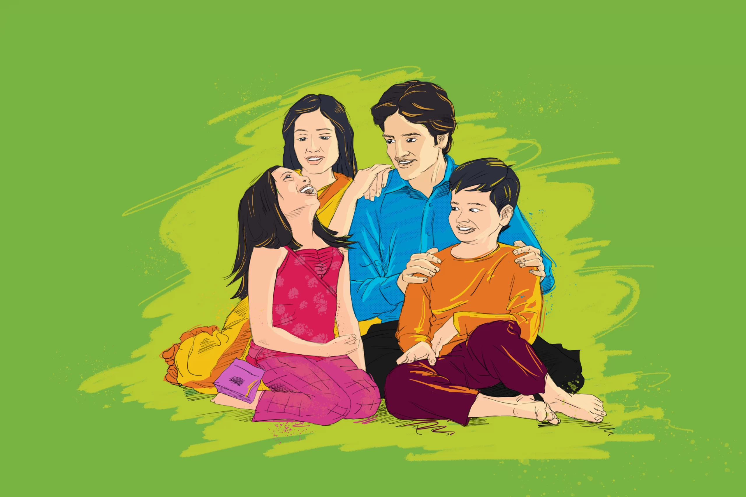 Oxfam Illustrations of Bangla Family